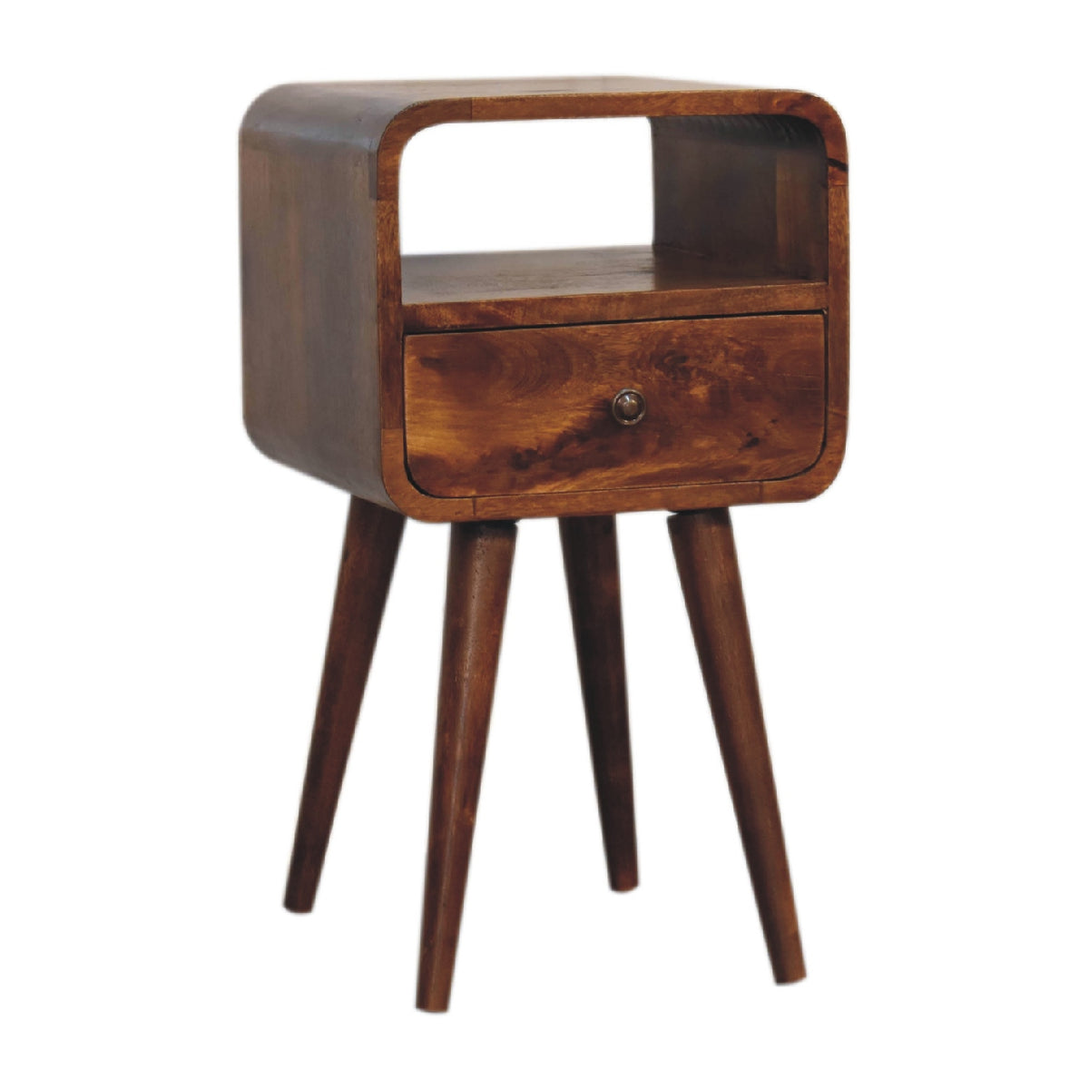 Mini Chestnut Curved Open Bedside Table