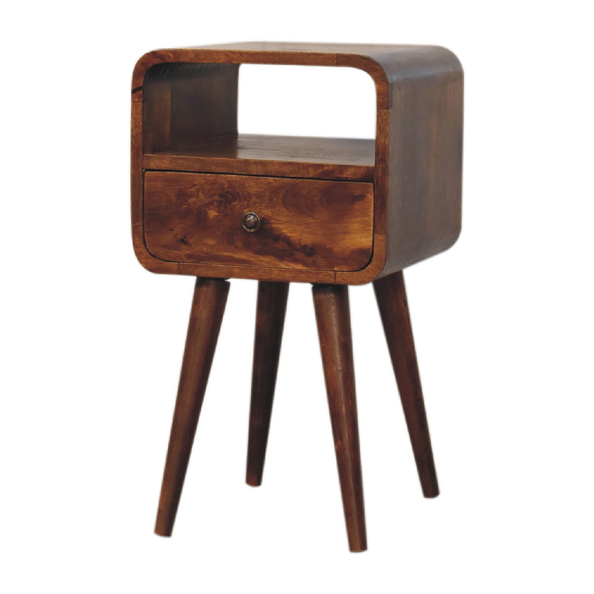 Mini Chestnut Curved Open Bedside Table