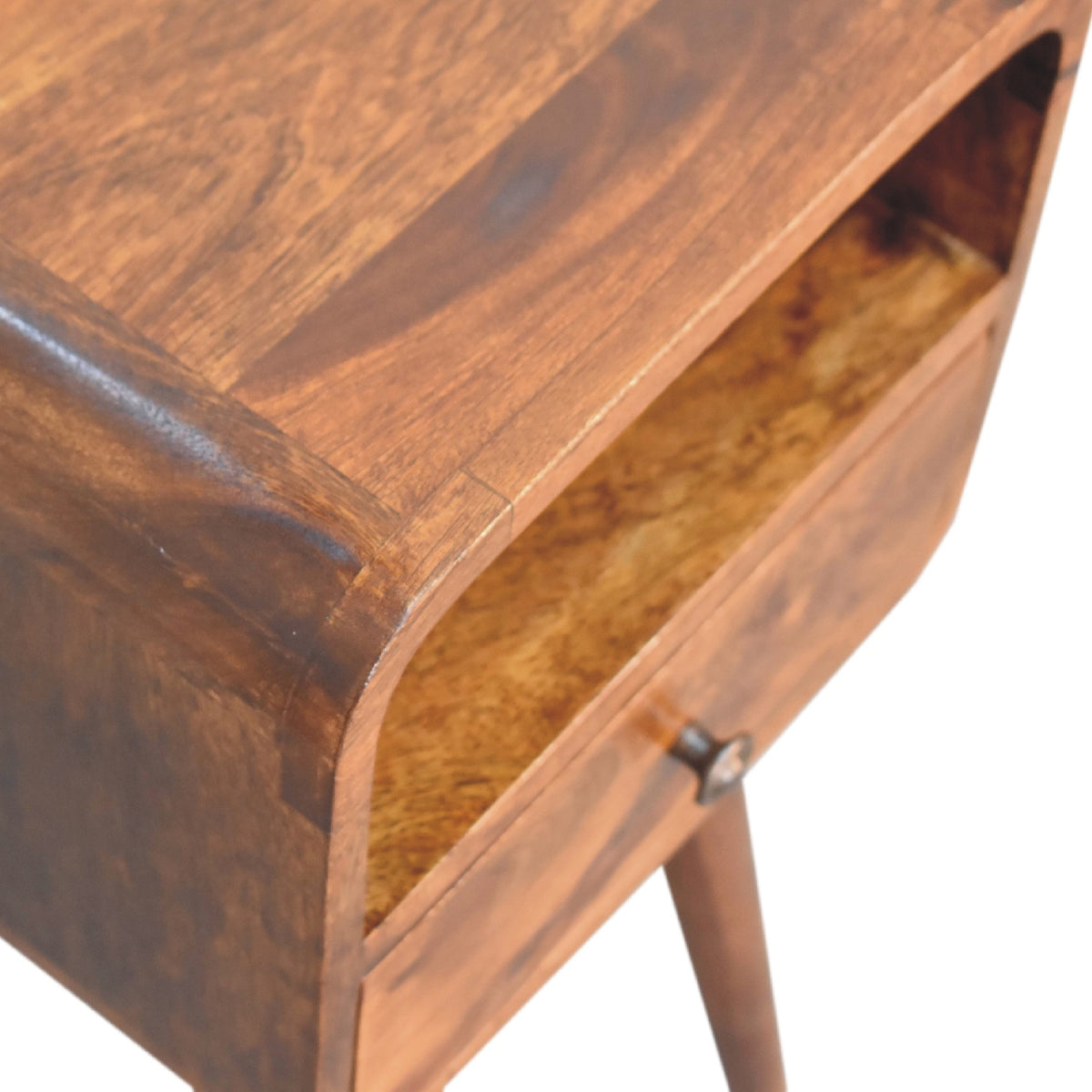 Mini Chestnut Curved Open Bedside Table