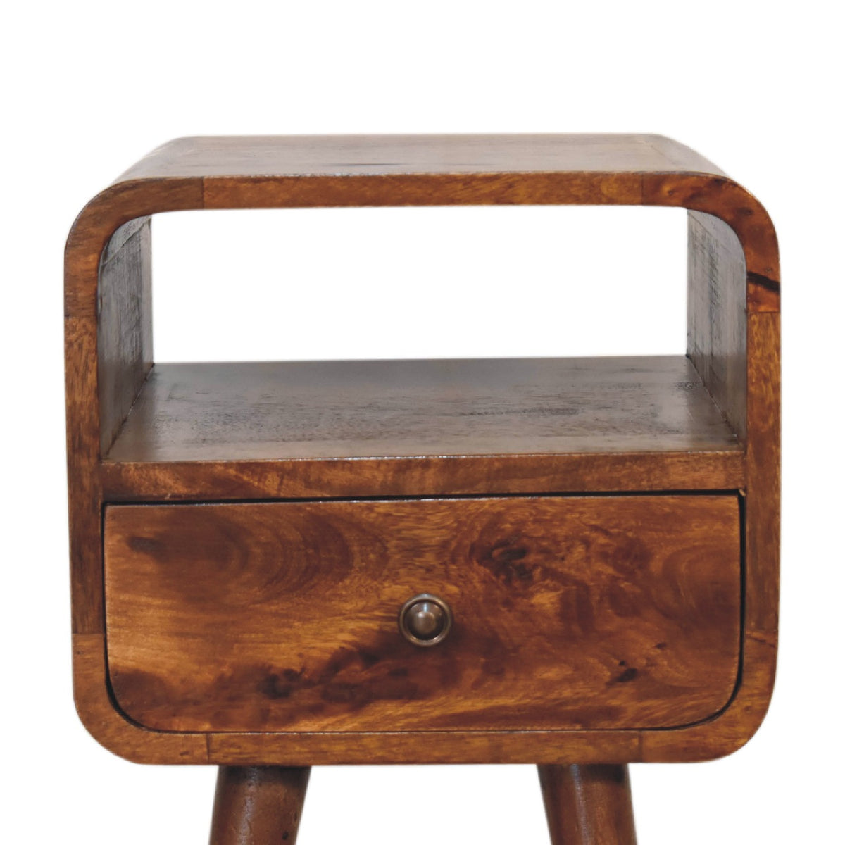 Mini Chestnut Curved Open Bedside Table