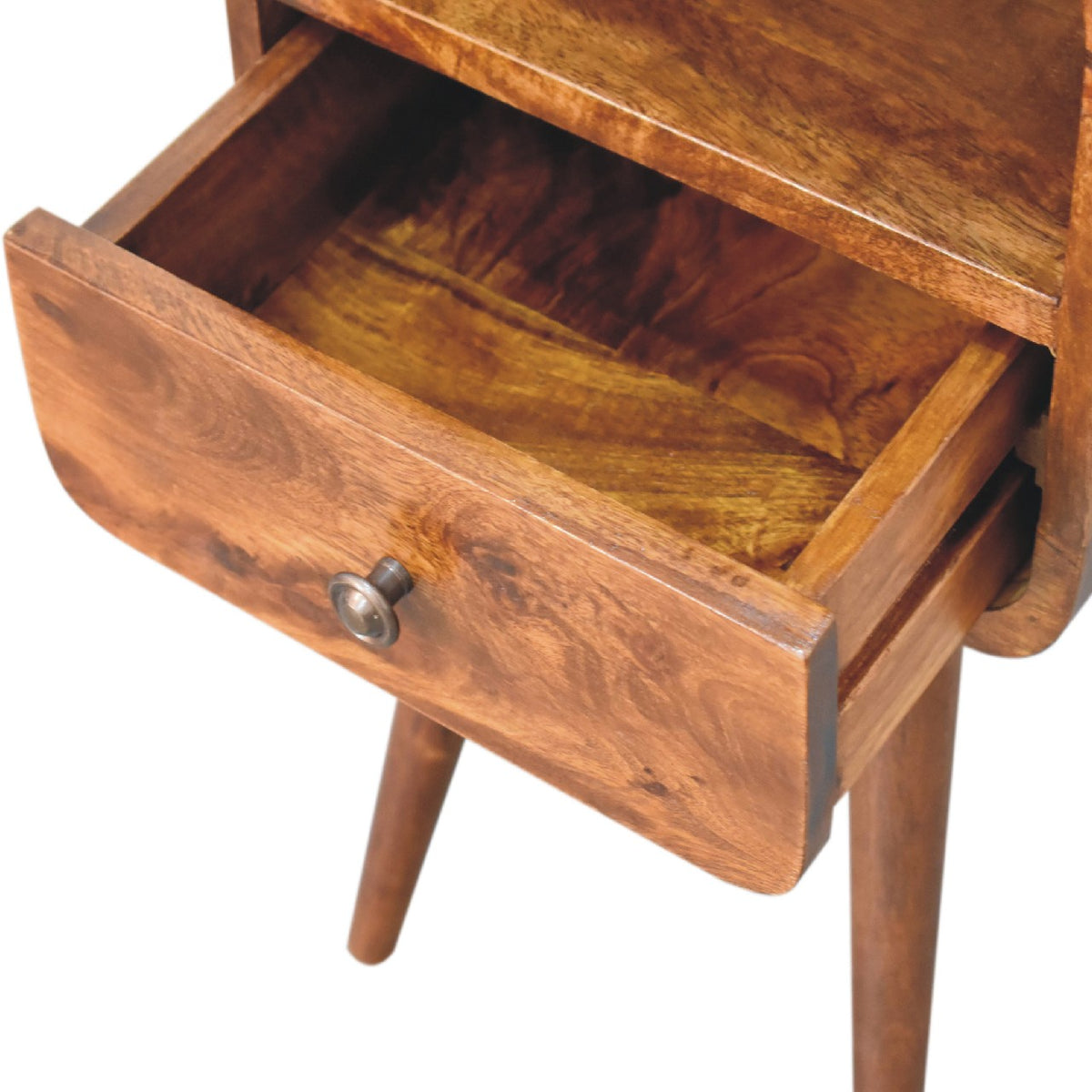 Mini Chestnut Curved Open Bedside Table