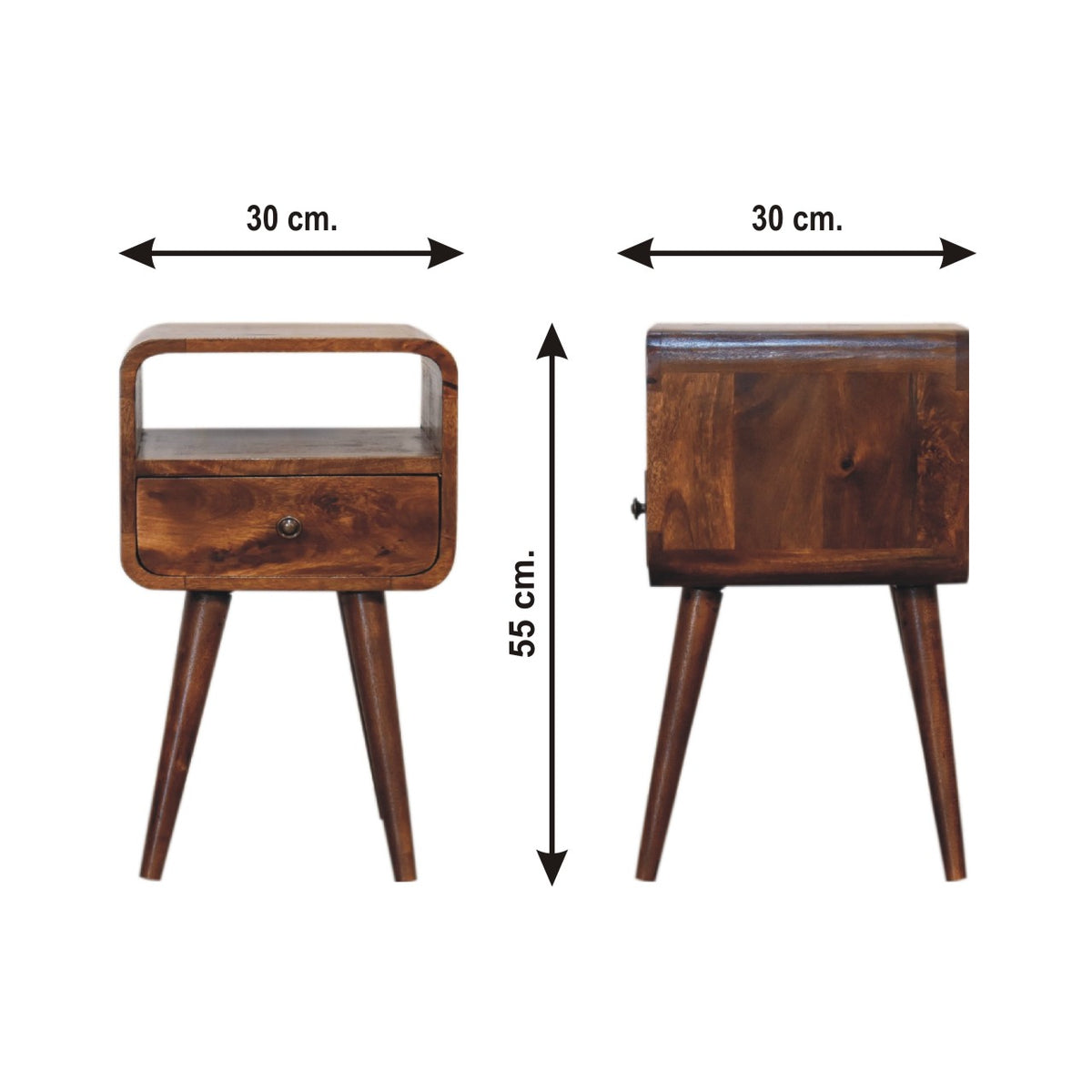 Mini Chestnut Curved Open Bedside Table