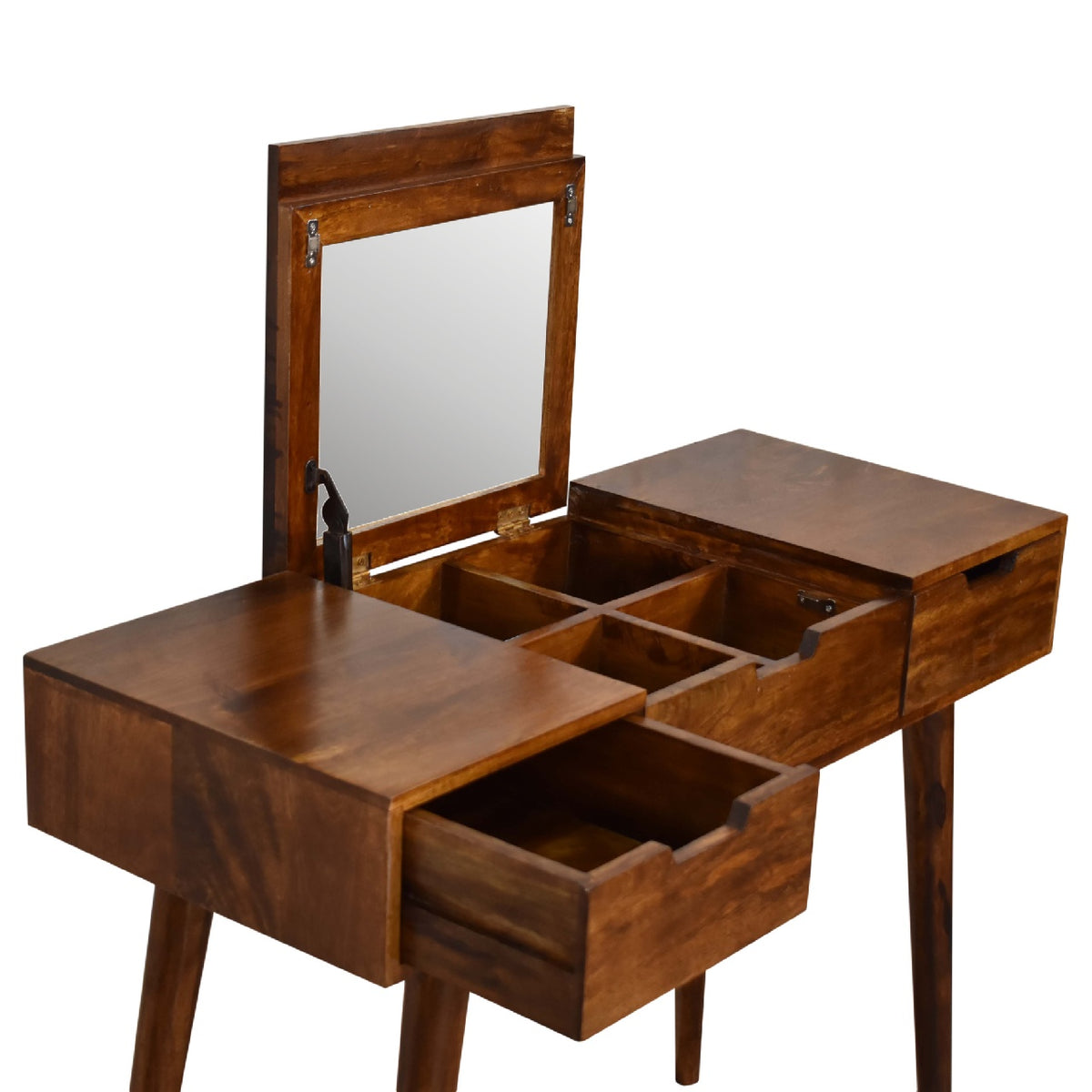 Chestnut Mango Wood Foldable Mirror Dressing Table