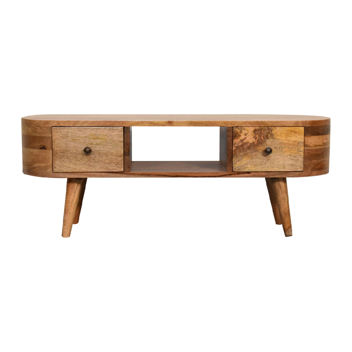 Rounded Wide Mango Wood Tv Stand Entertainment Unit