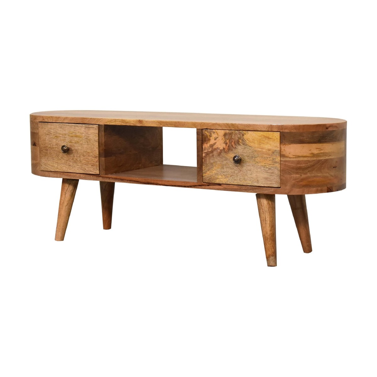 Rounded Wide Mango Wood Tv Stand Entertainment Unit