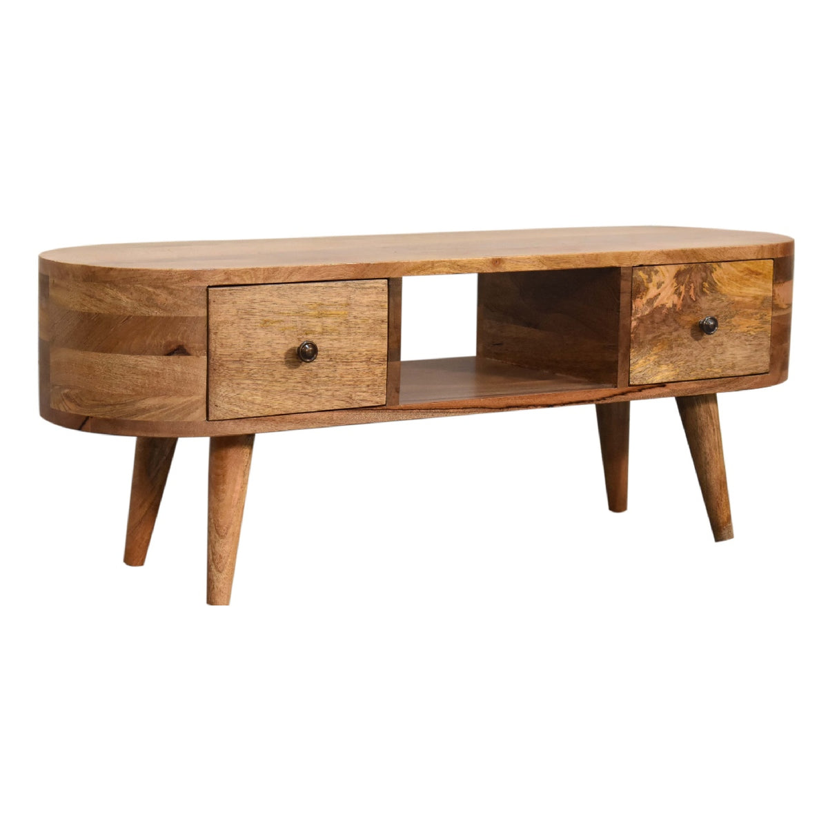 Rounded Wide Mango Wood Tv Stand Entertainment Unit