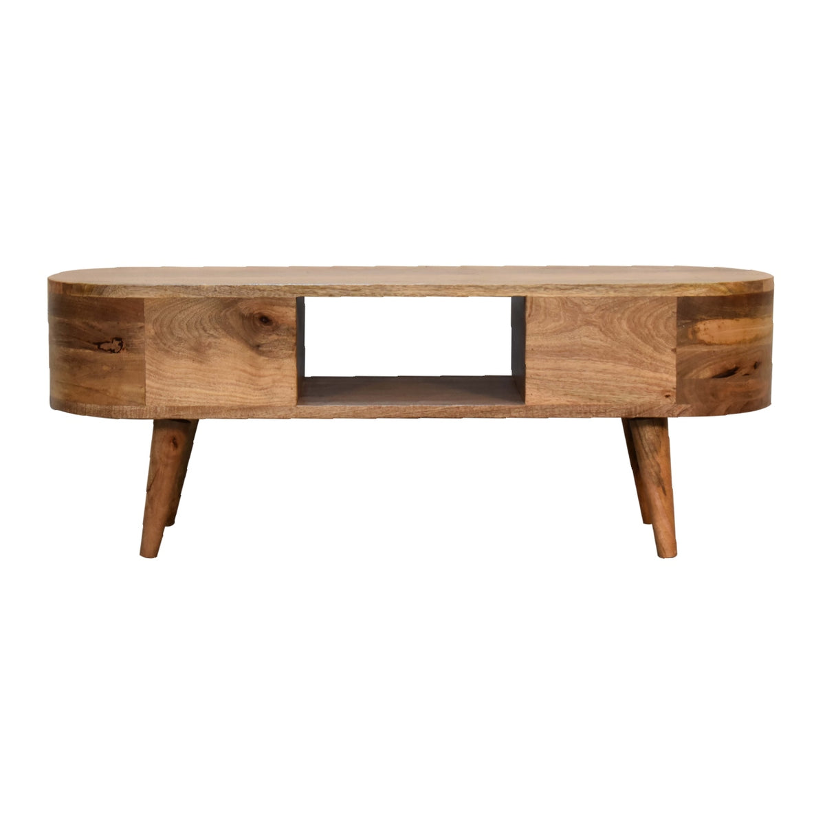 Rounded Wide Mango Wood Tv Stand Entertainment Unit