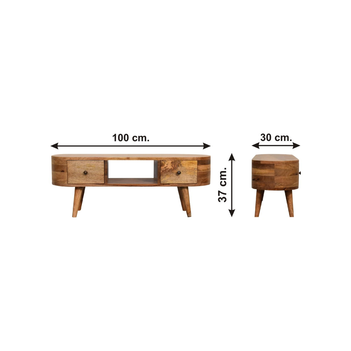 Rounded Wide Mango Wood Tv Stand Entertainment Unit