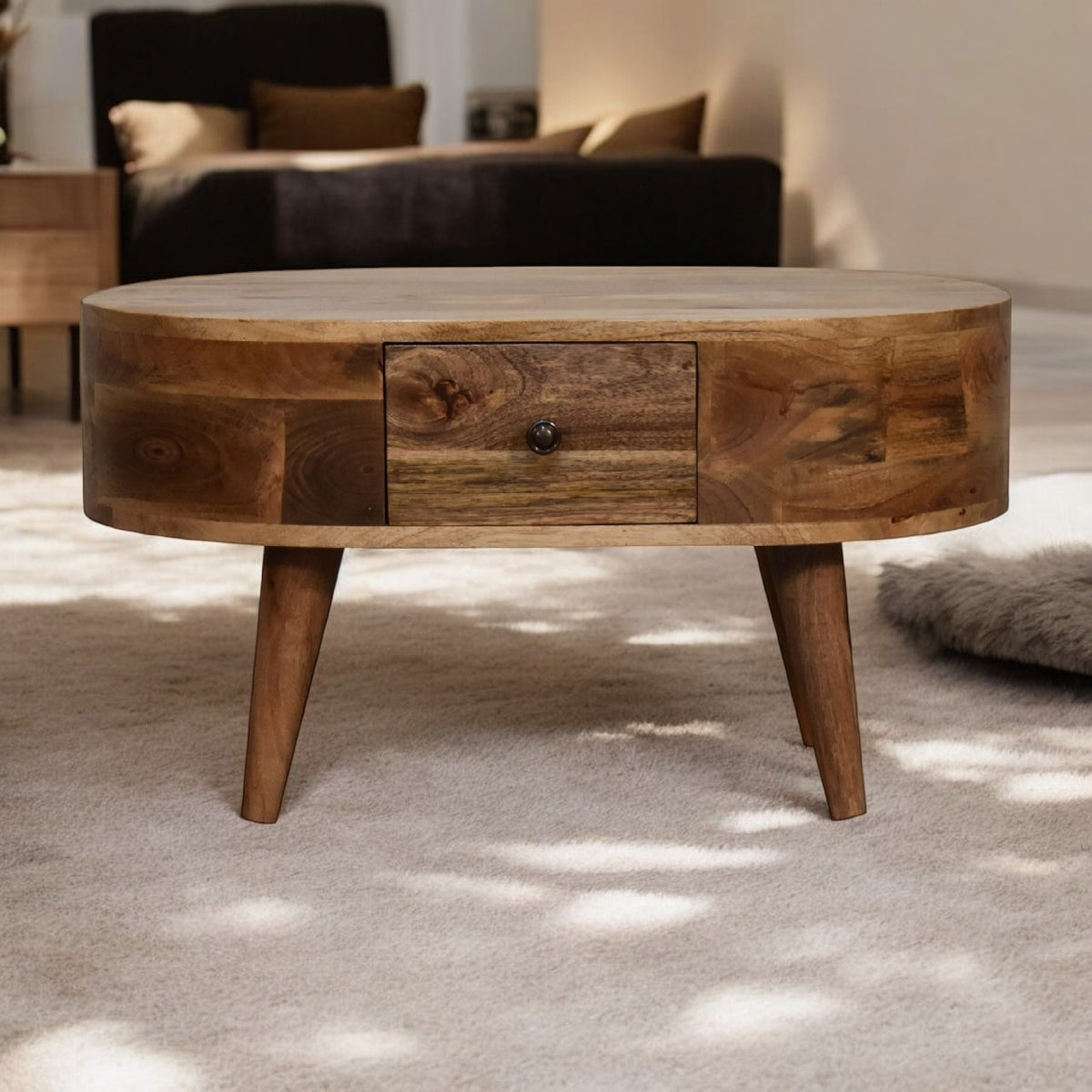 Mini Oak-ish Rounded Mango Wood Coffee Table