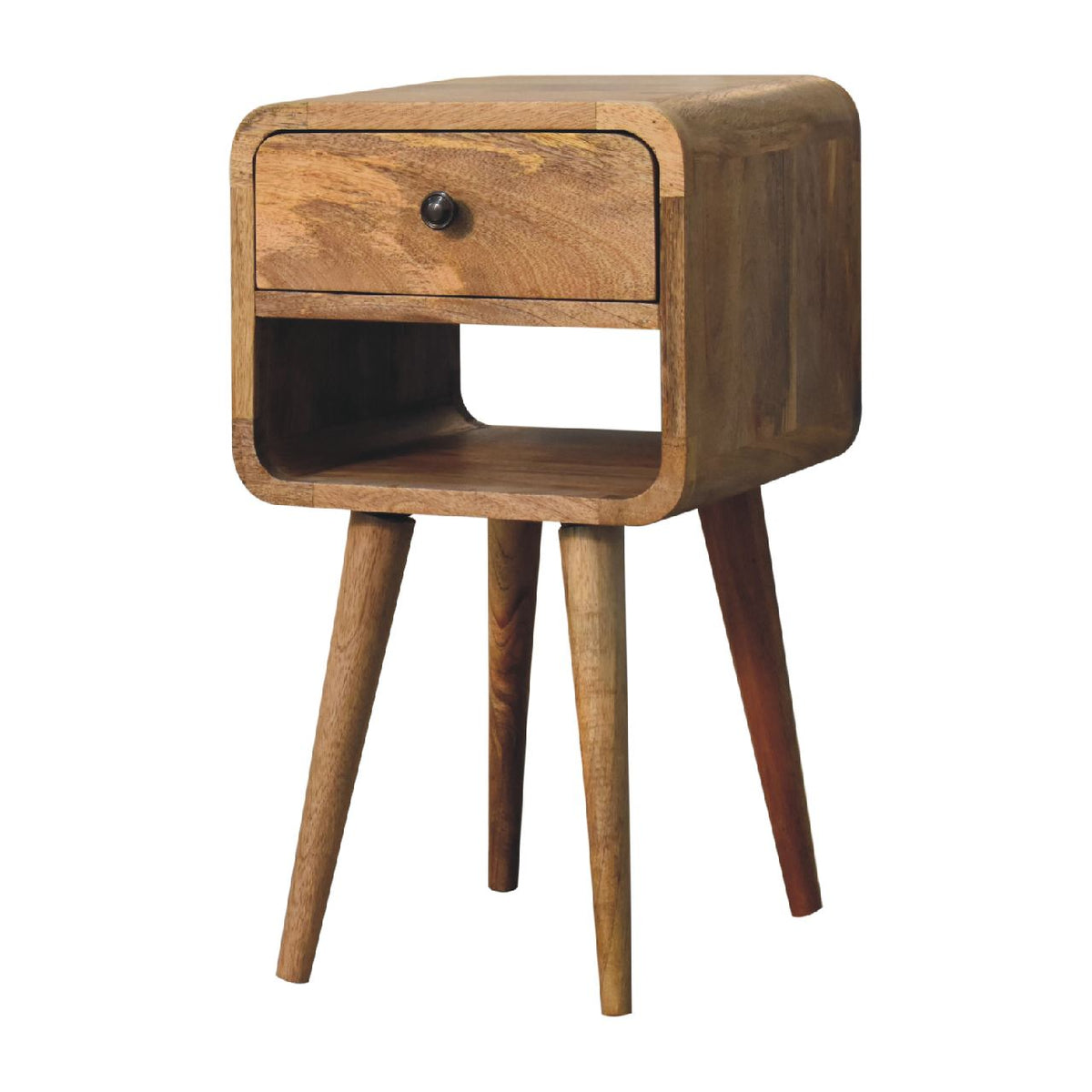 Small 1 Drawer Curved Mango Wood Bedside Table