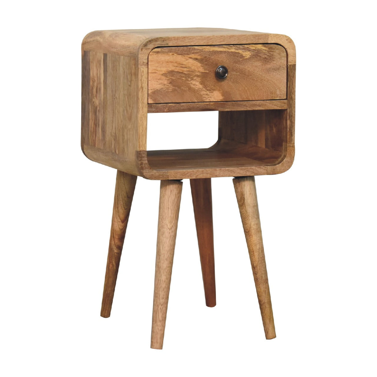 Small 1 Drawer Curved Mango Wood Bedside Table