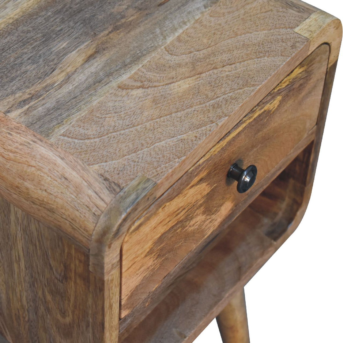 Small 1 Drawer Curved Mango Wood Bedside Table