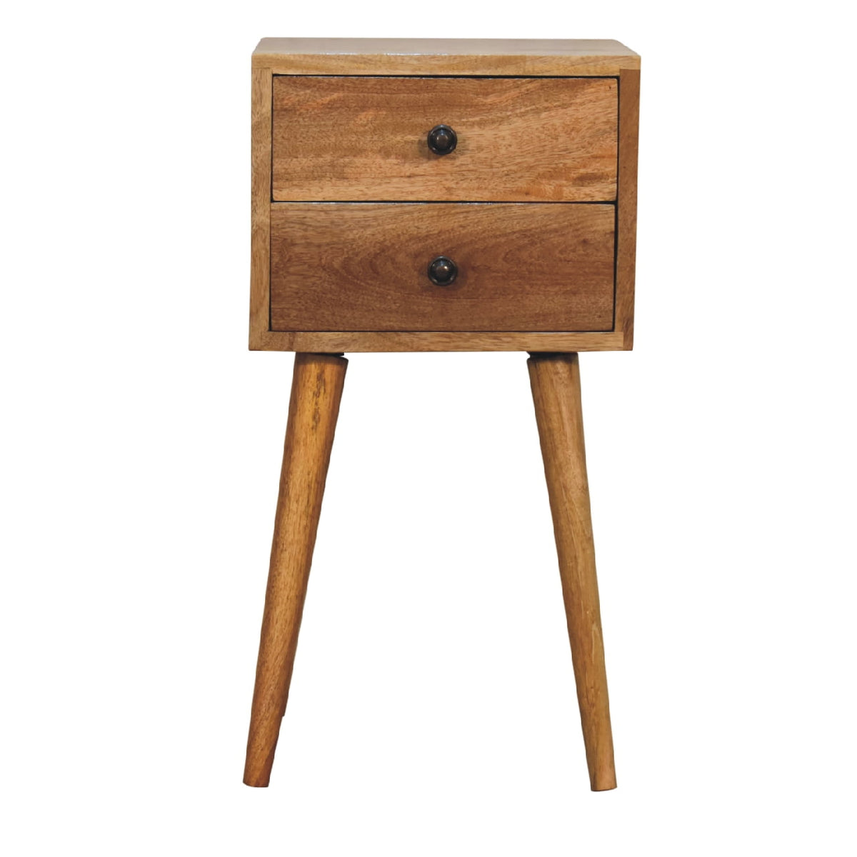 Mini 2 Drawer Mango Wood Bedside Table Oak-ish Finish