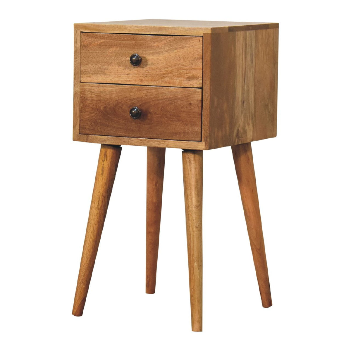 Mini 2 Drawer Mango Wood Bedside Table Oak-ish Finish