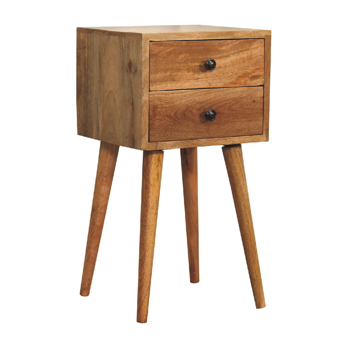 Mini 2 Drawer Mango Wood Bedside Table Oak-ish Finish