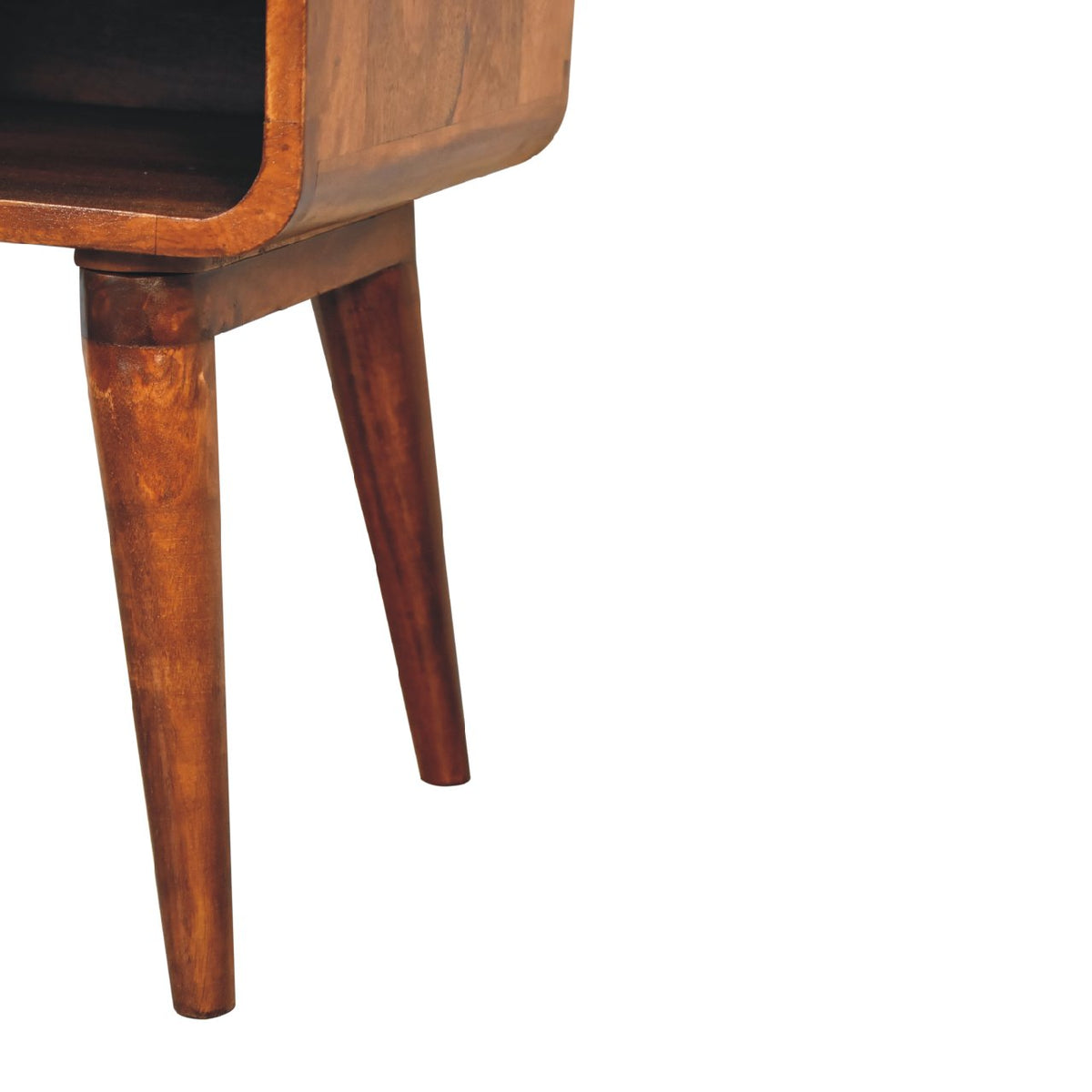 Curved Open Slot Chestnut Mango Wood Bedside Table