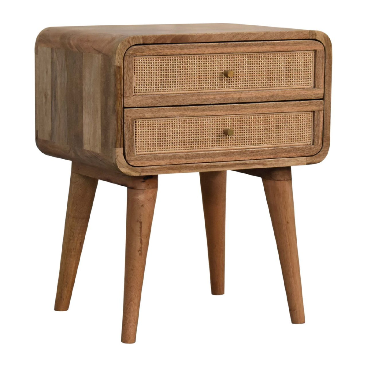 Curved Rattan & Mango Wood 2 Drawer Bedside Table