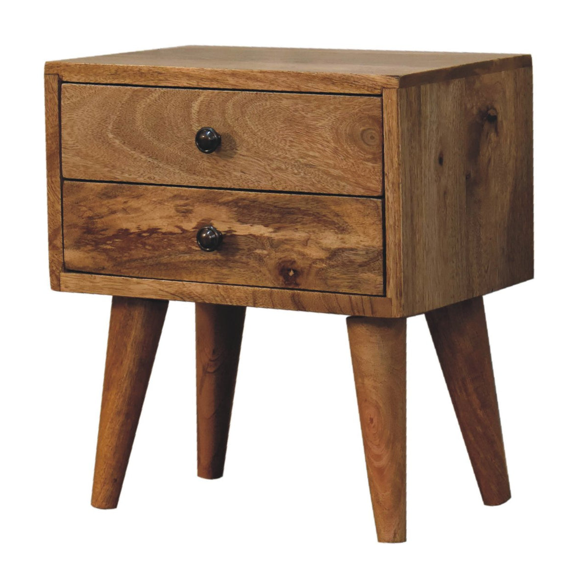 Mini Modern 2 Drawer Mango Wood Bedside Table