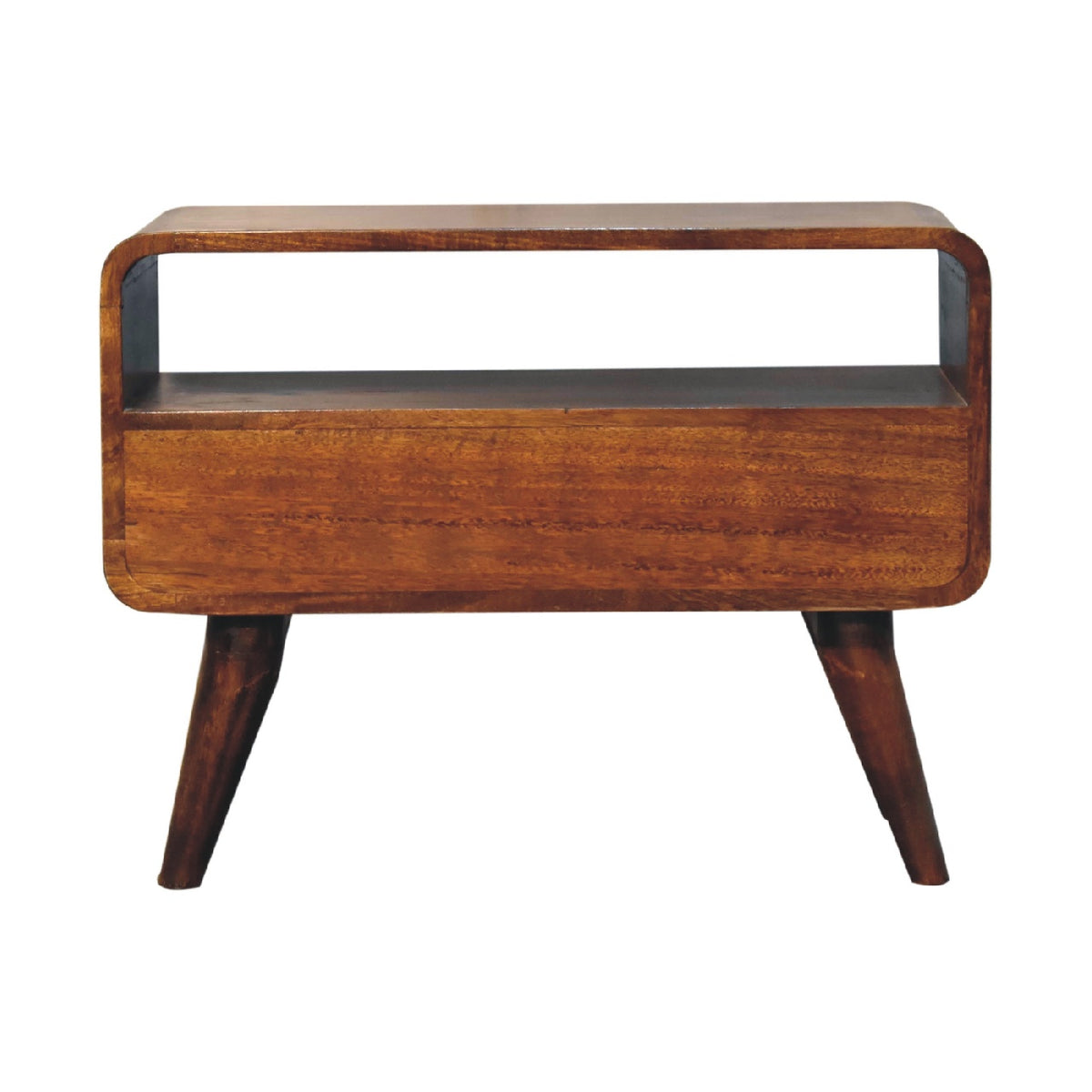 Mini Chestnut Curved Mango Wood Media Unit