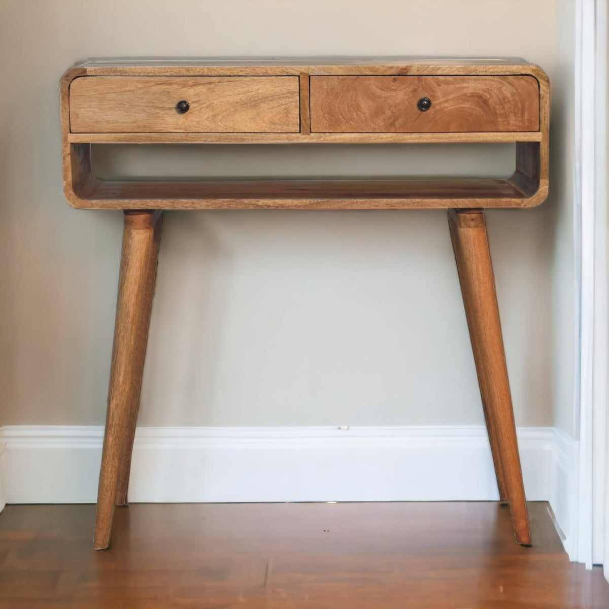 Curved 2 Drawer Mango Wood Hallway Table