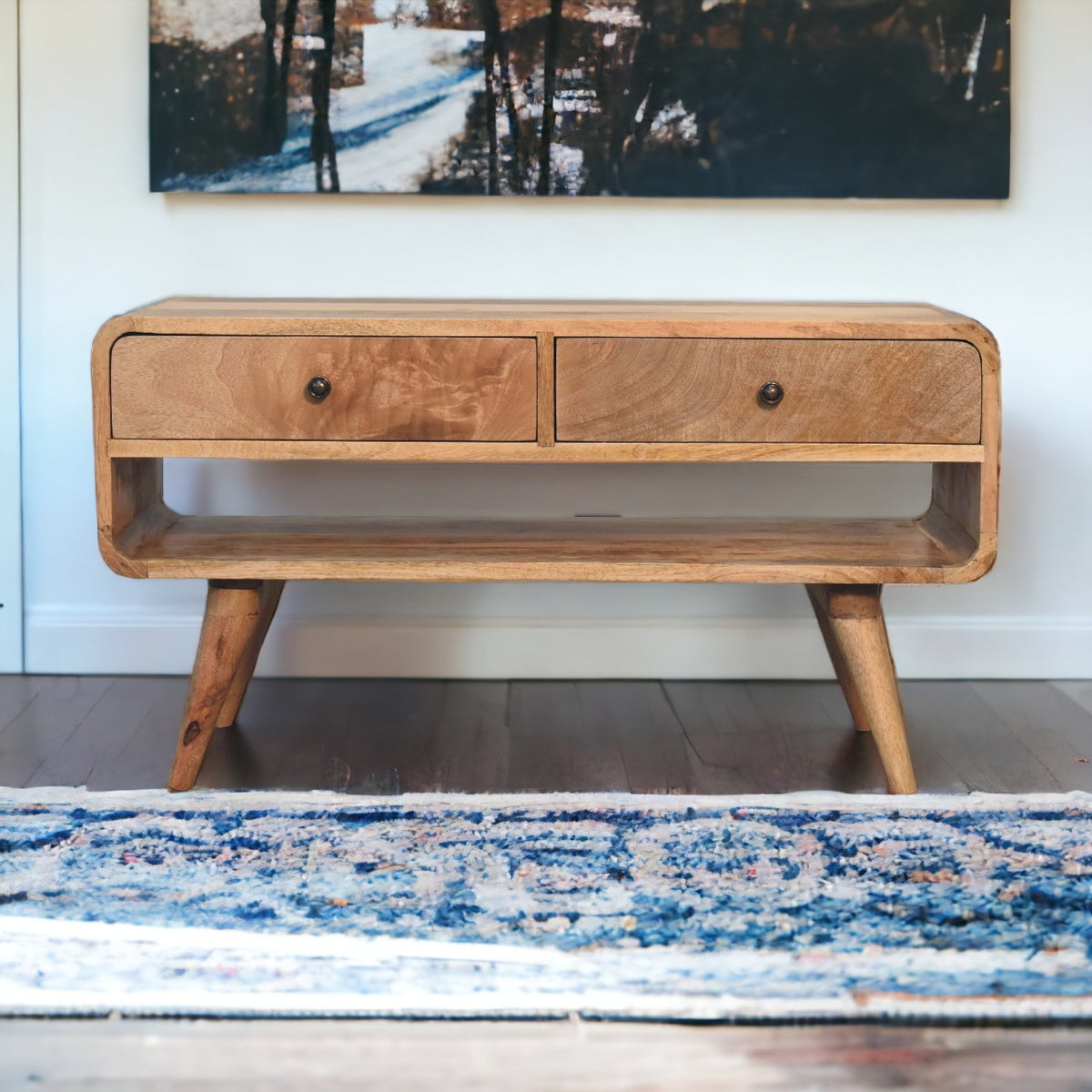 Reverse Curved Mango Wood TV Stand Media Unit