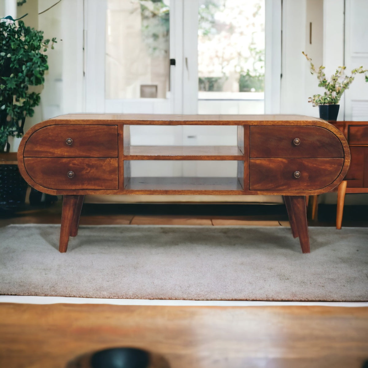 Chestnut Rounded 4 Drawer Mango Wood Media Unit