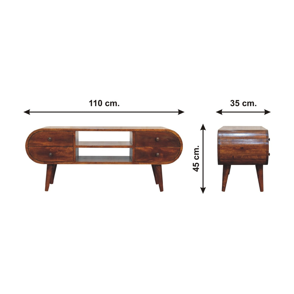 Chestnut Rounded 4 Drawer Mango Wood Media Unit