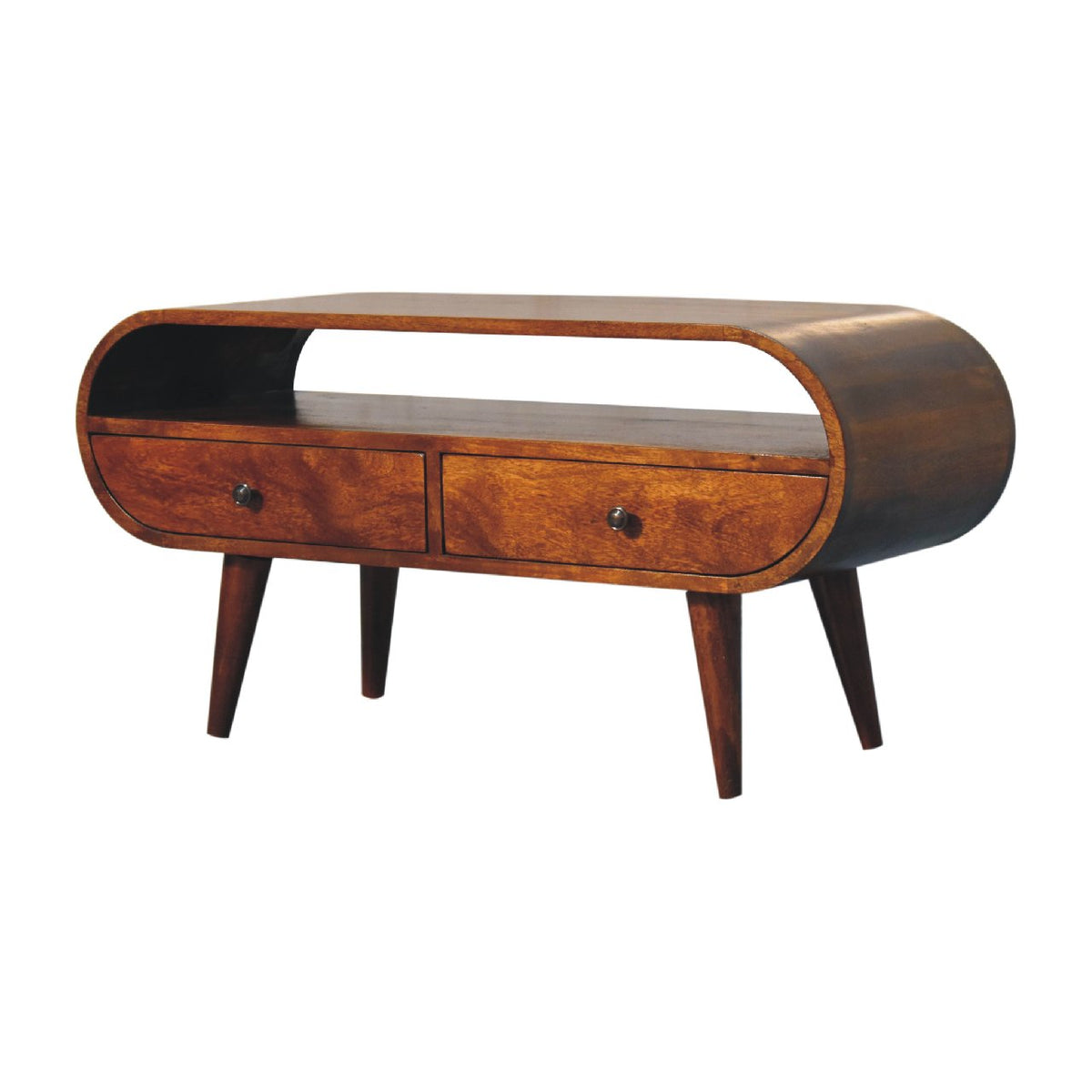 Chestnut Curved Mango Wood TV Stand