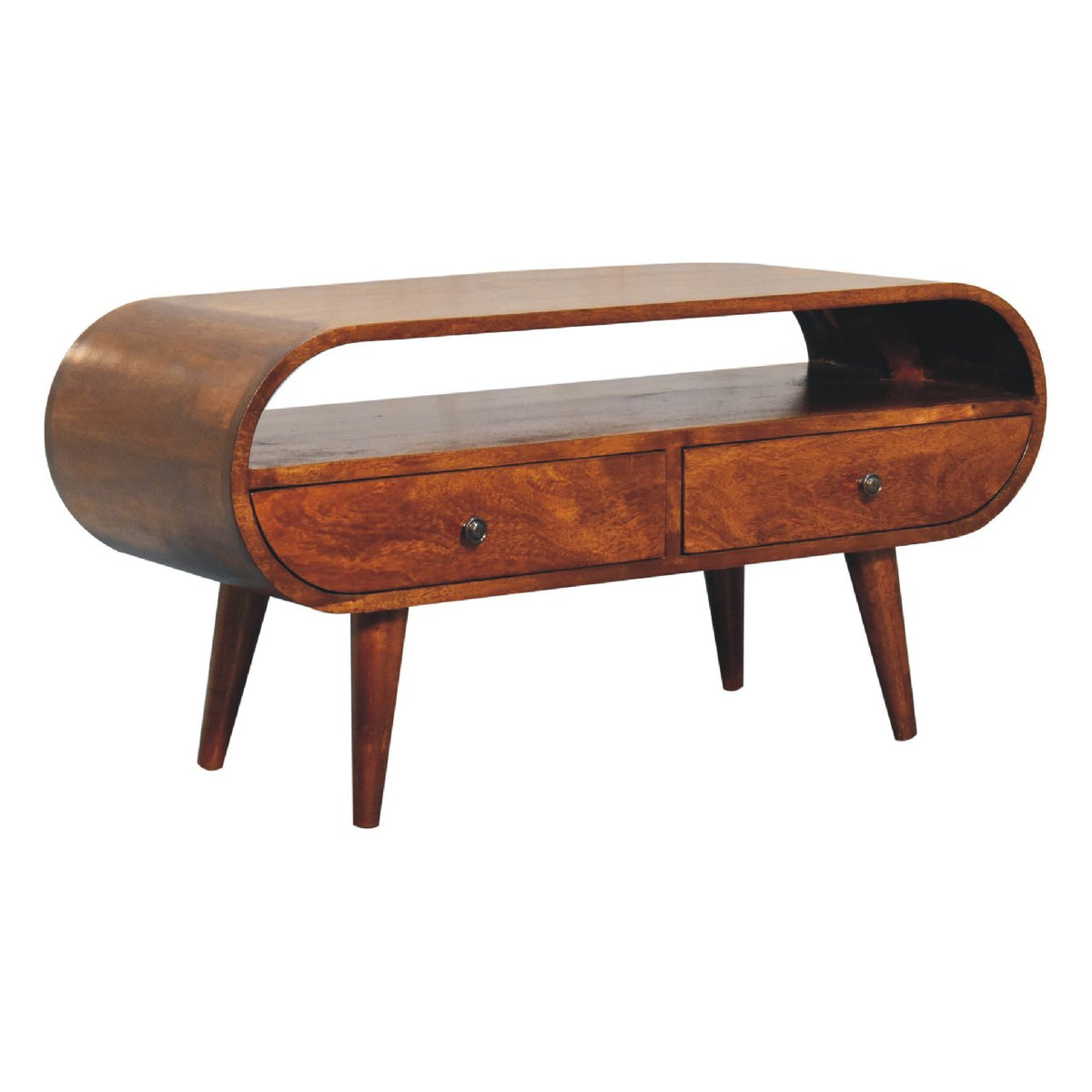 Chestnut Curved Mango Wood TV Stand