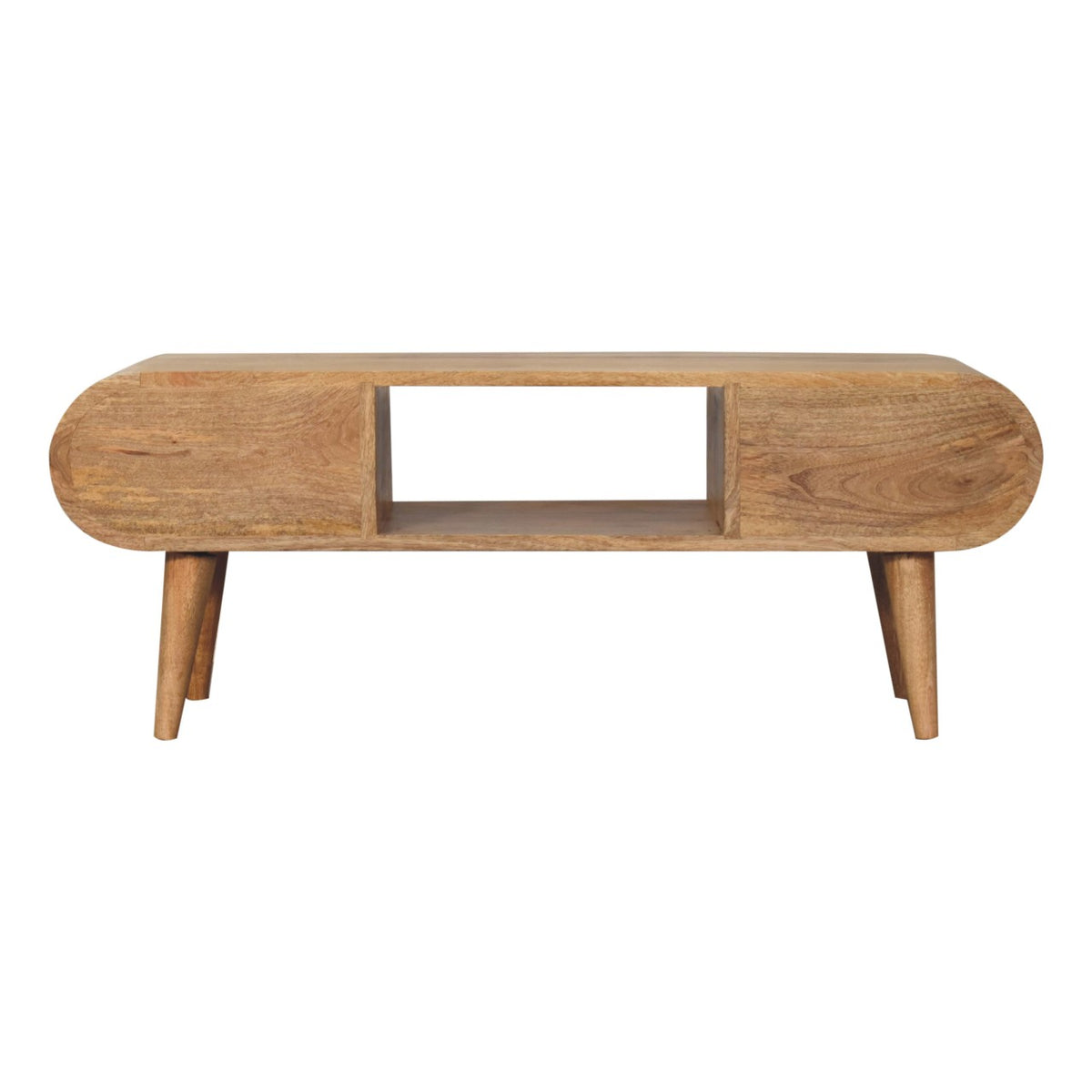 Rounded 2 Drawer Mango Wood TV Unit Oak-ish Finish