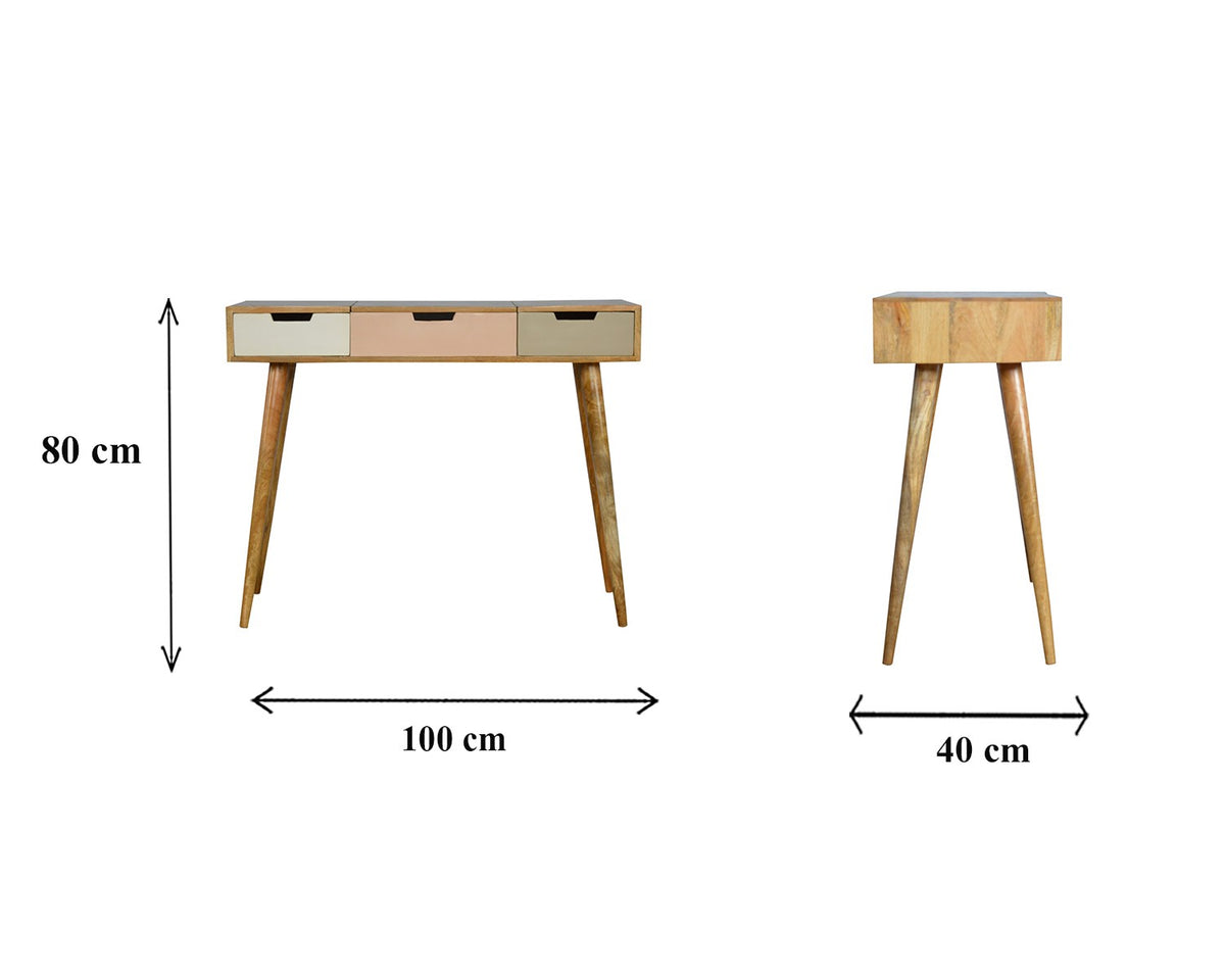 Pink Gradient Mango Wood Dressing Table with Foldable Mirror