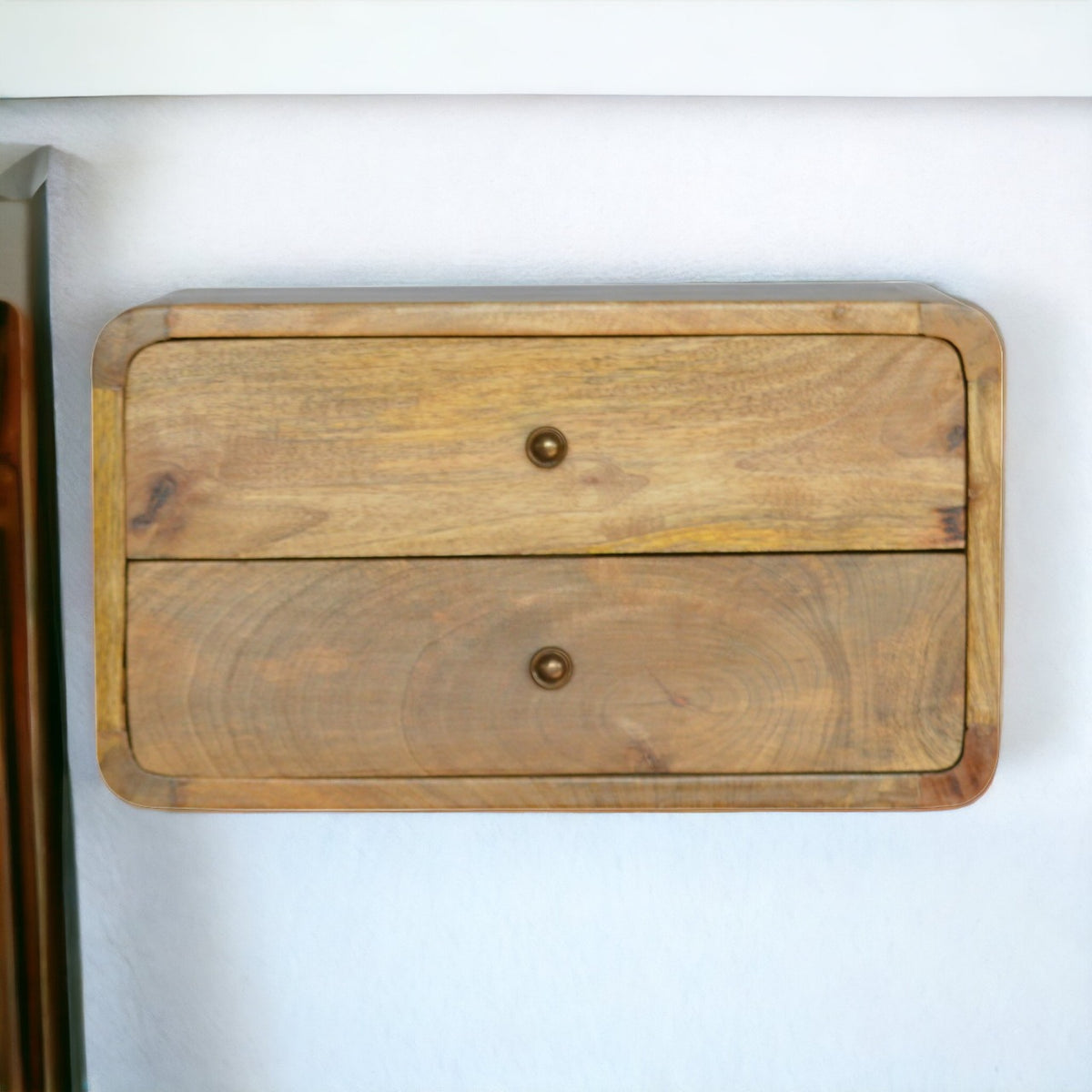 Floating Wall-Mounted Curved Mango Wood Bedside Table