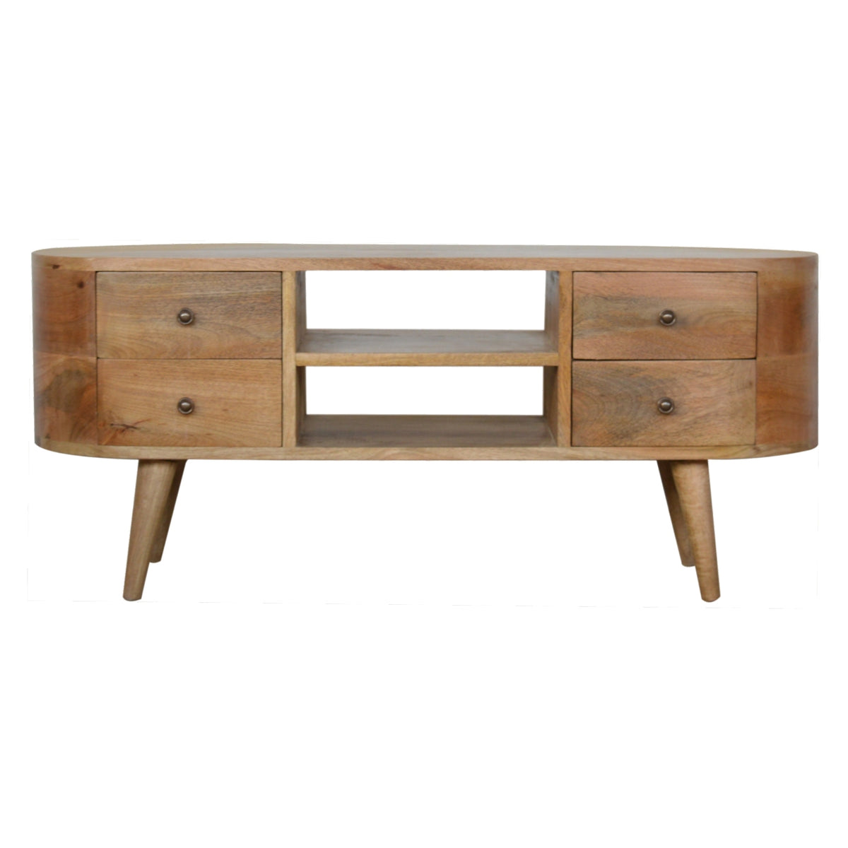 Rounded 4 Drawer Mango Wood TV Entertainment Unit