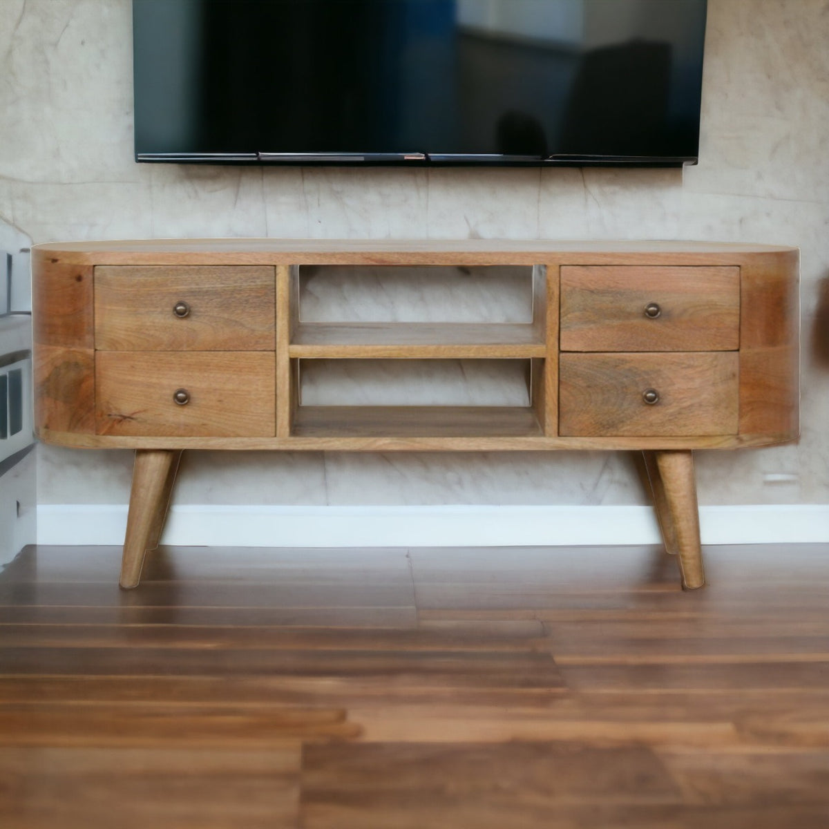 Rounded 4 Drawer Mango Wood TV Entertainment Unit