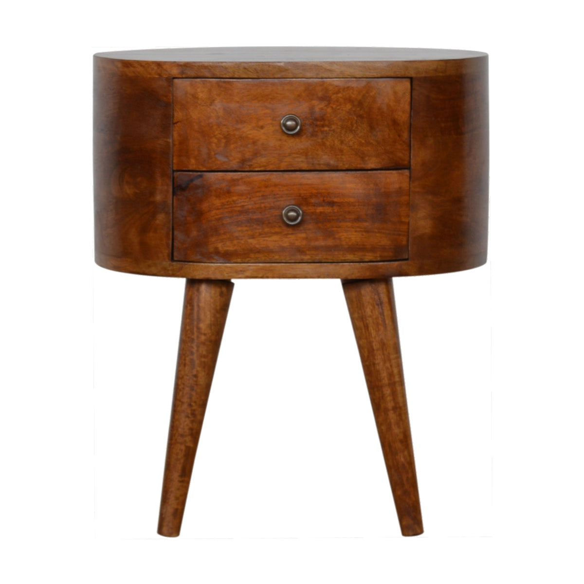 Chestnut Rounded Mango Wood 2 Drawer Bedside Table