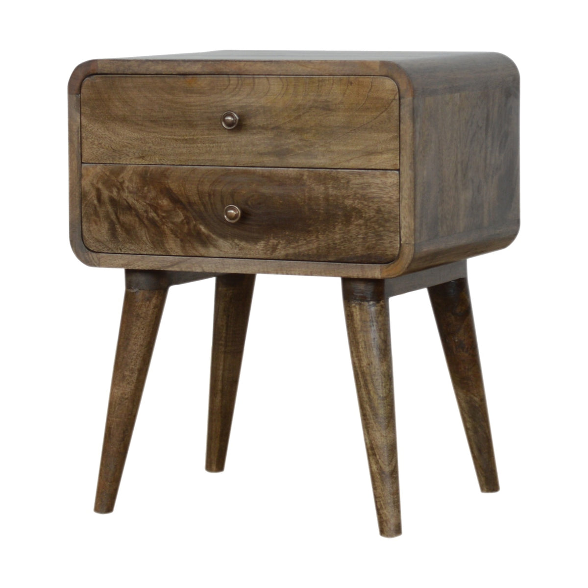 Curved Classic Grey Washed Mango Wood Bedside Table