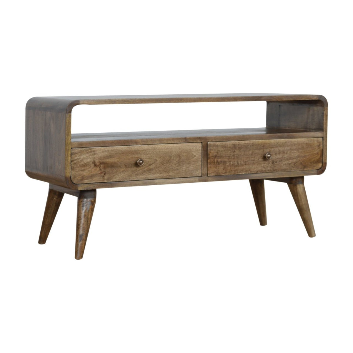 Curved Grey Wash Mango Wood TV Media Unit