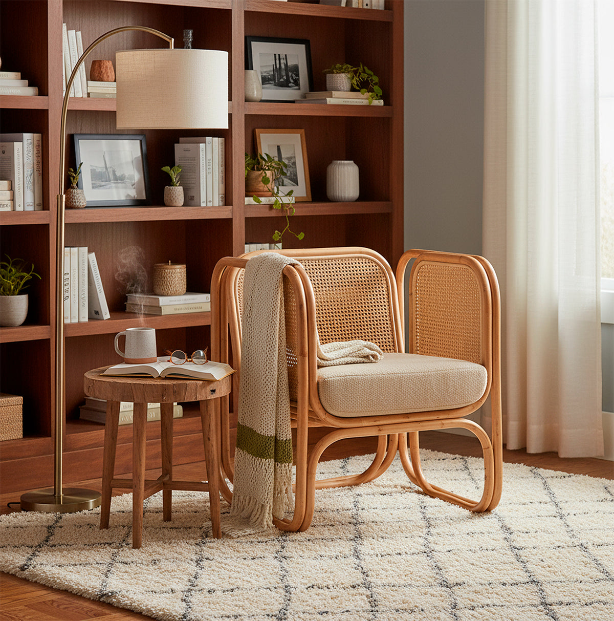 Indoor Rattan Iconic Chair with Latte Cushion