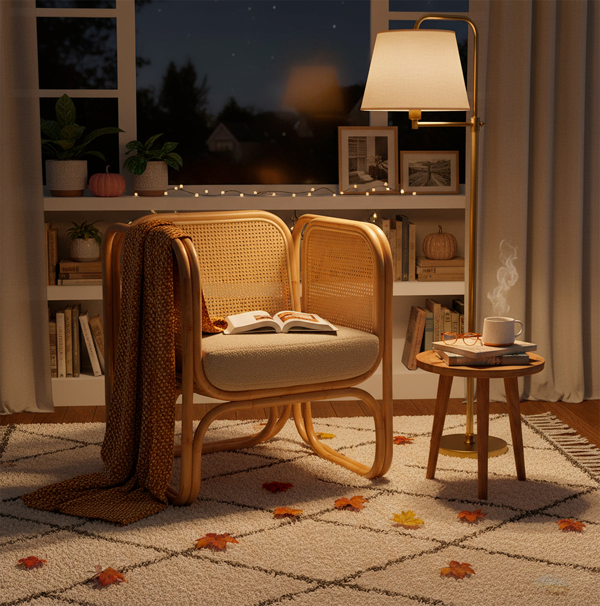 Indoor Rattan Iconic Chair with Latte Cushion