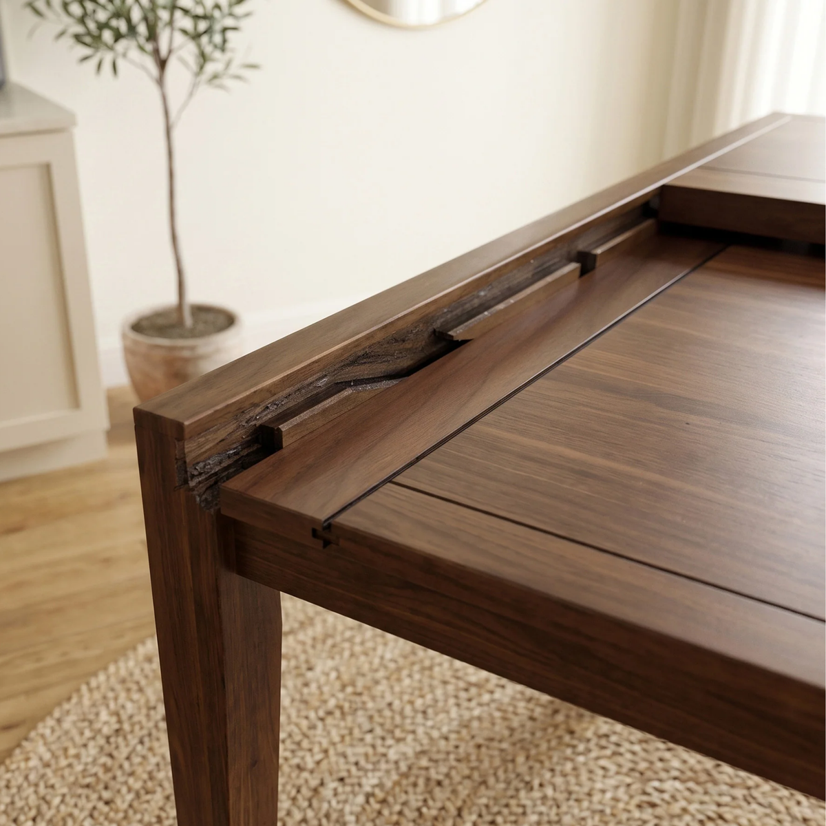 Juliet 90-180cm Walnut Dining Set – 4-Leg Extendable Table with 4 Fiora Oatmeal Boucle Chairs