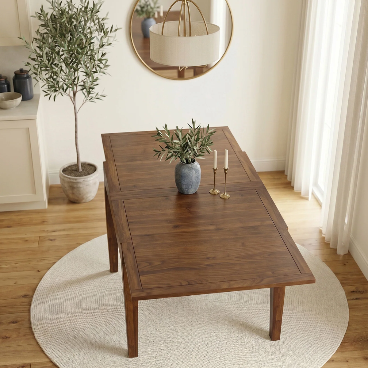 Juliet 90-180cm Walnut Dining Table - Square Extendable Rectangular Top