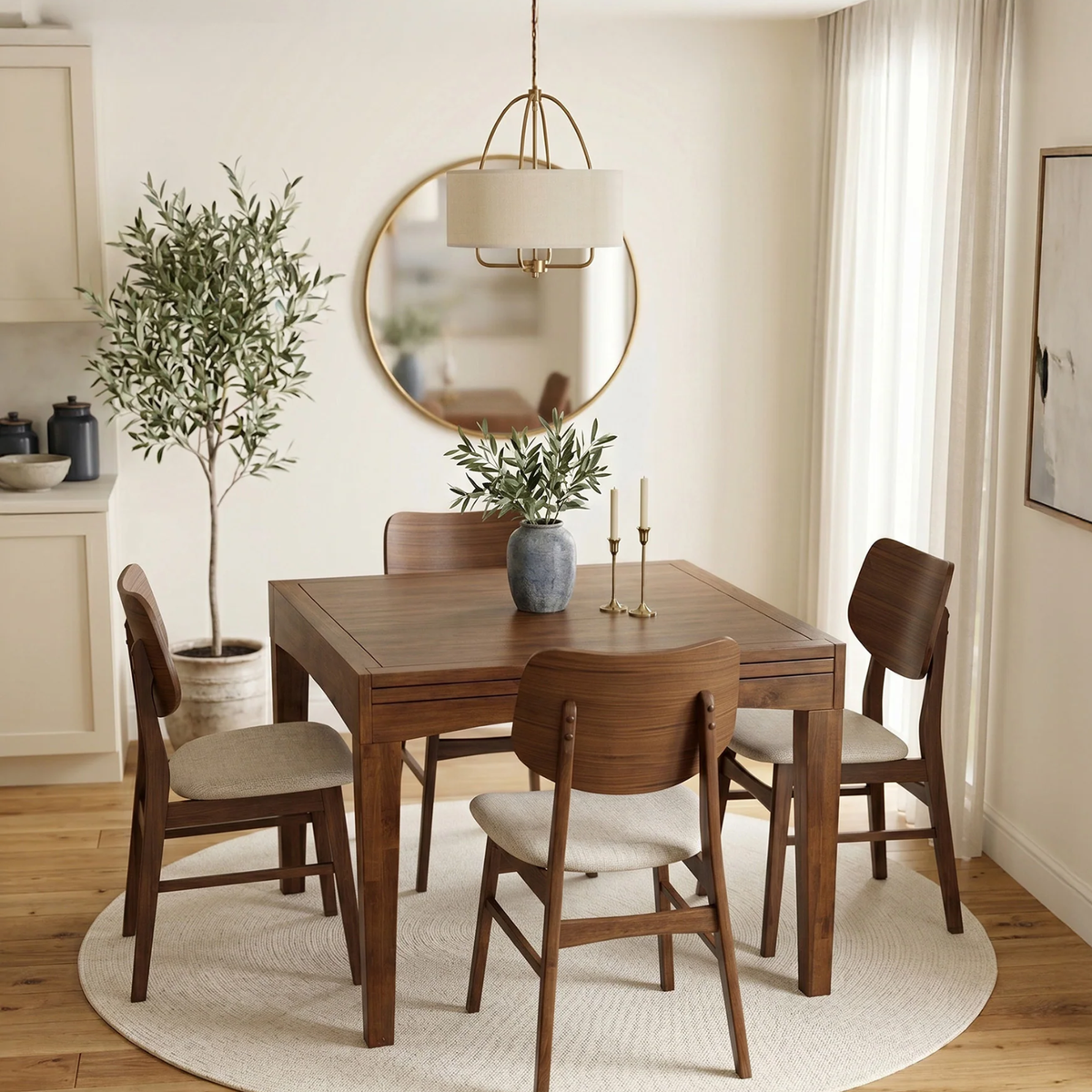 Juliet 90-180cm Walnut Dining Table - Square Extendable Rectangular Top