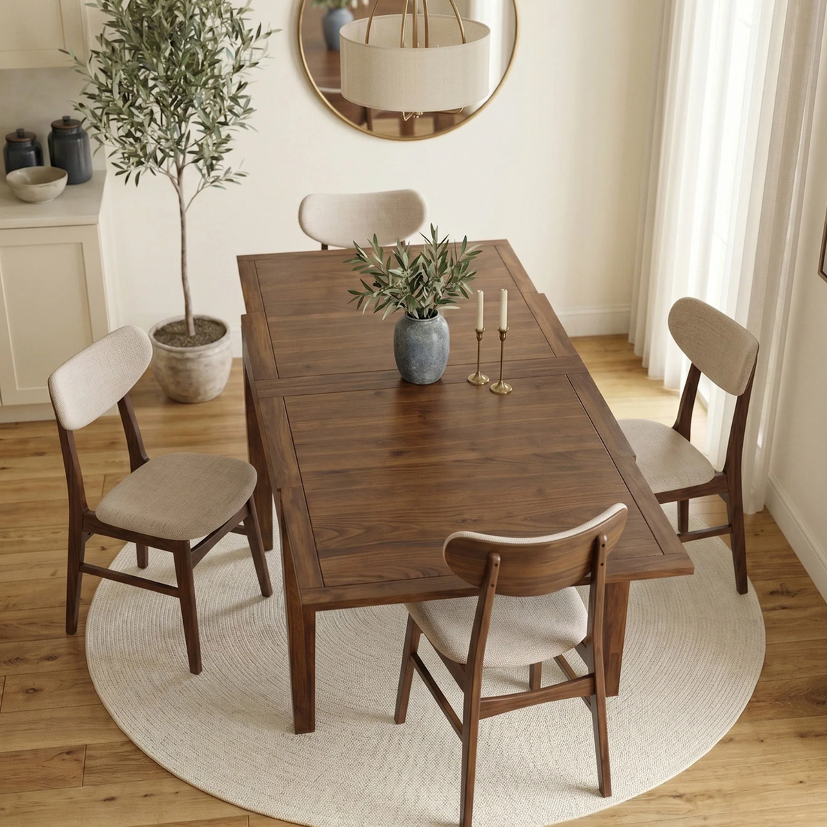 Juliet 90-180cm Walnut Dining Table - Square Extendable Rectangular Top