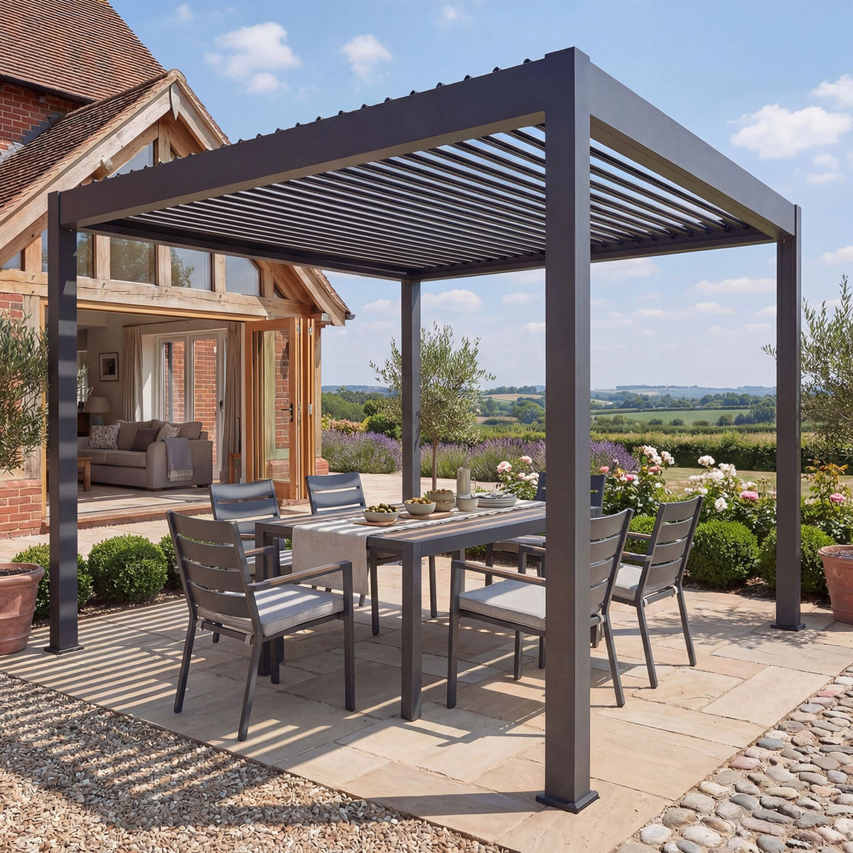 Juno Pergola Aluminium Rectangular 3m x 3m - Frame Only - Grey