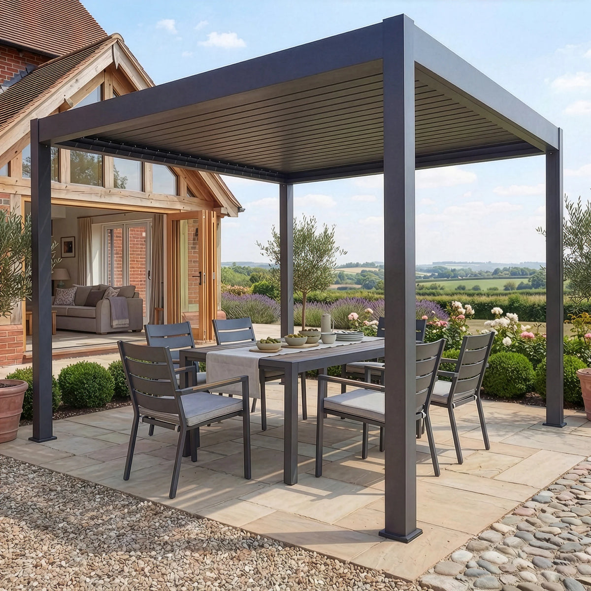 Juno Pergola Aluminium Rectangular 3m x 3m - Frame Only - Grey