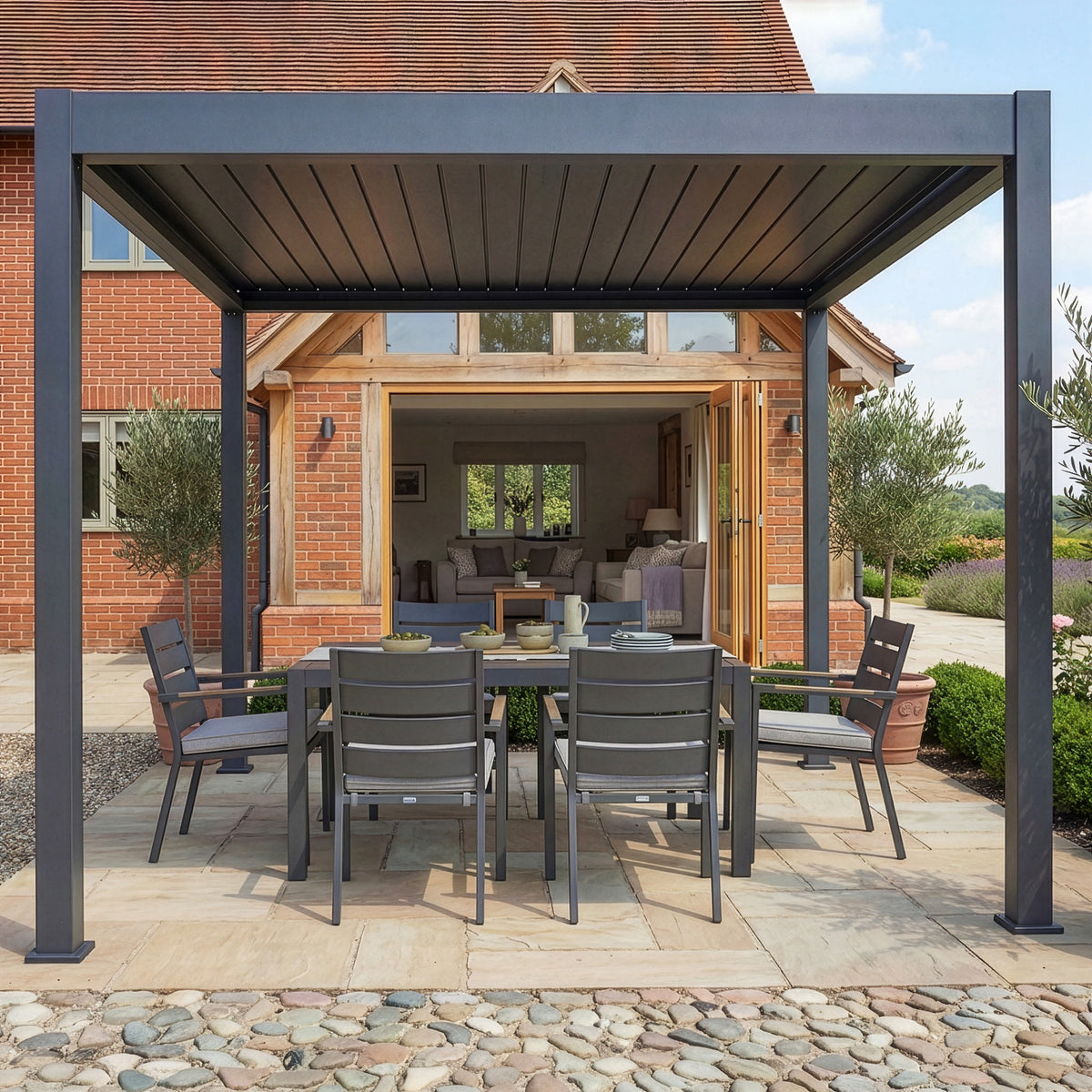 Juno Pergola Aluminium Rectangular 3m x 3m - Frame Only - Grey