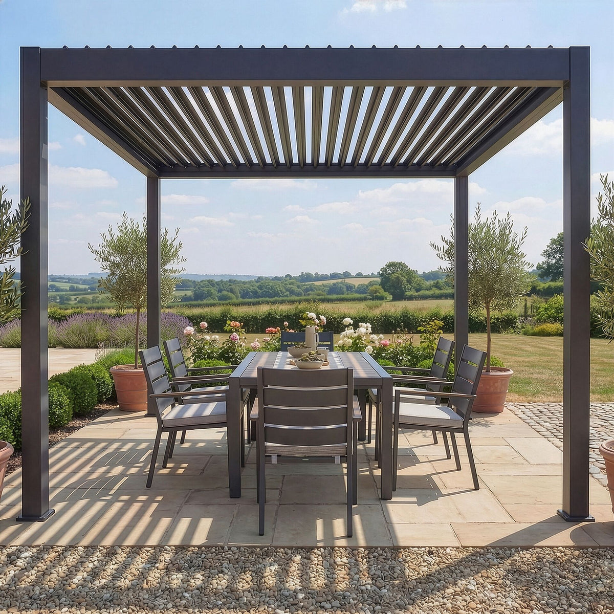 Juno Pergola Aluminium Rectangular 3m x 3m - Frame Only - Grey