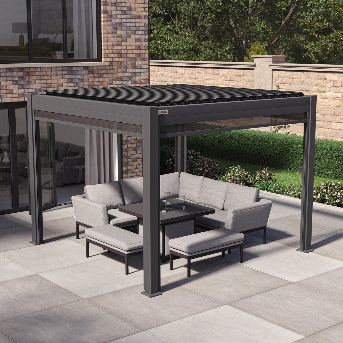 Juno Pergola Aluminium Rectangular 3m x 3m with Side Panels - Grey