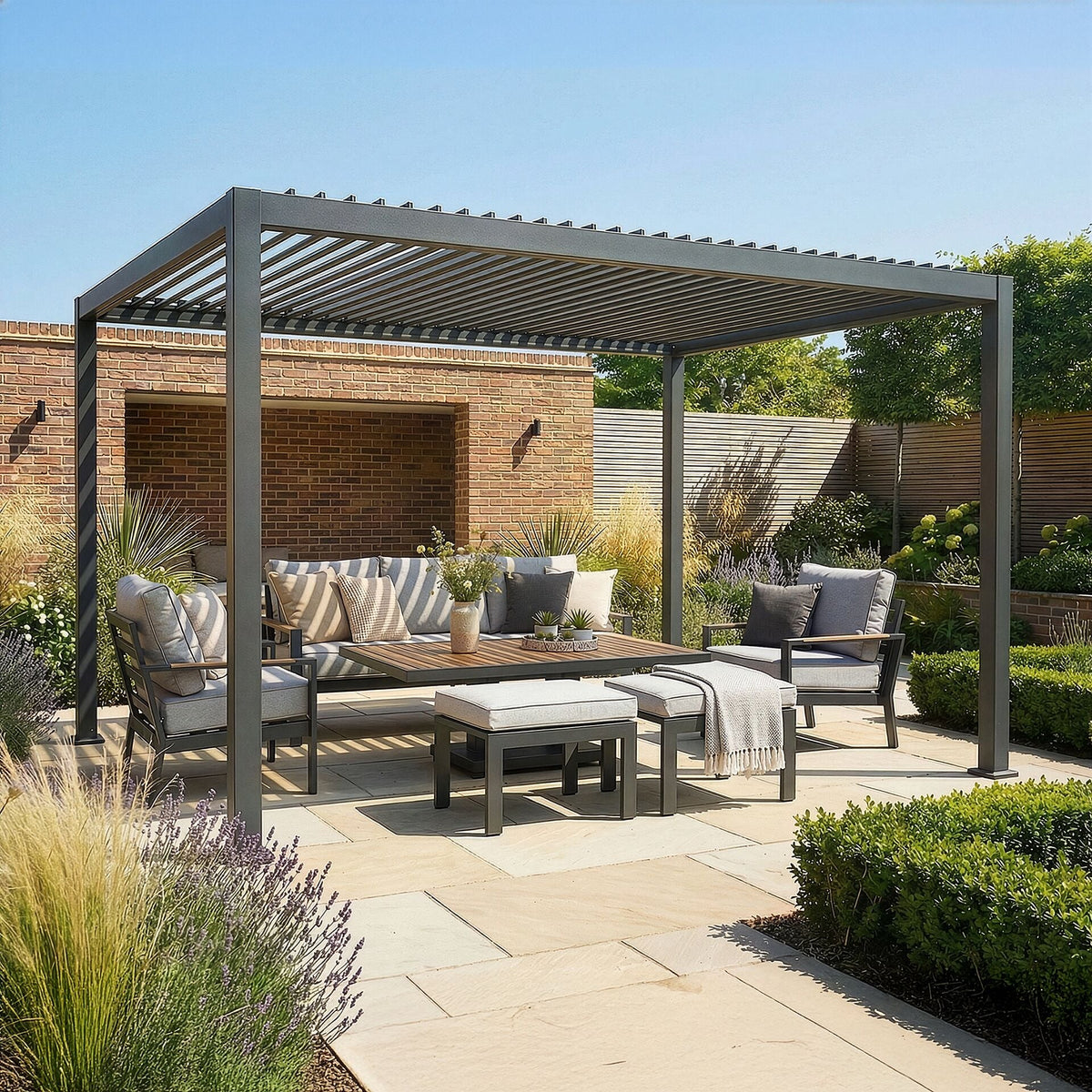 Juno Pergola Aluminium Rectangular 3m x 4m - Frame Only - Grey