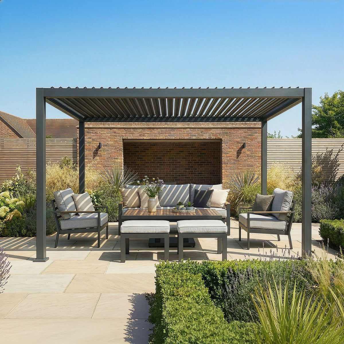 Juno Pergola Aluminium Rectangular 3m x 4m - Frame Only - Grey